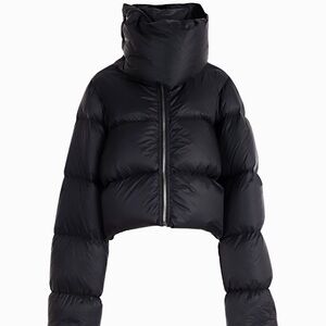 Rick Owens Strobe F/W22 Cropped Funnel Neck Black Down Puffer Jacket